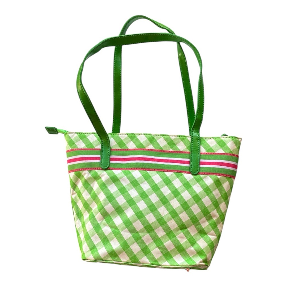 Kate Spade Green Checkered Tote Bag Purse Preppy Spring Summer Colorful Chic - Picture 2 of 6